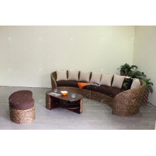 C shape Poly Rattan Wicker Living Room set Indoor Furniture (Acacia wood frame, hand woven by wicker hyacinth)